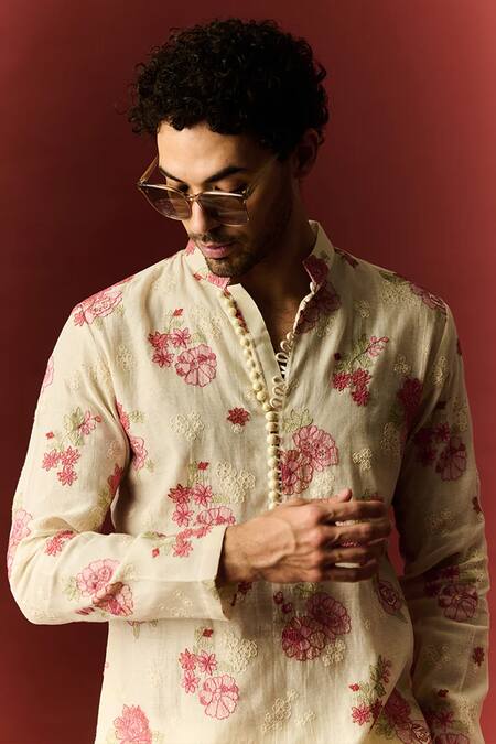 Shop Nafs Ivory Chanderi Embroidery Floral Kurta Set Online at Aza Fashions Shop_Nafs_Ivory Chanderi Embroidery Floral Kurta Set _Online_at_Aza_Fashions