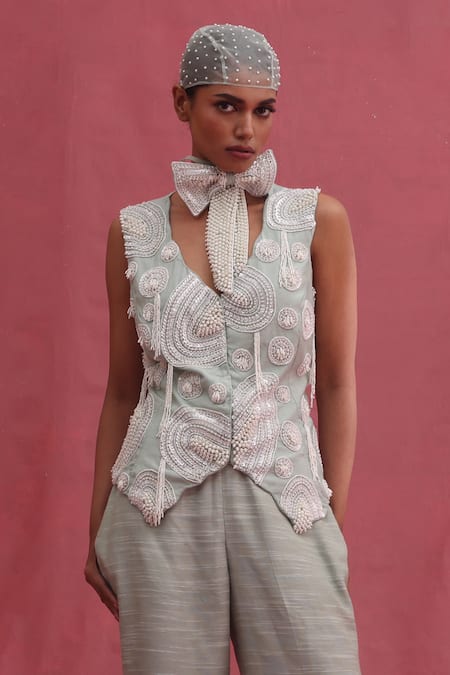 Urmil Mint Muslin Slub Jacket & Pant Set 