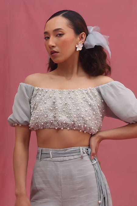 Urmil Ice Blue Designer Blouse & Pant Set 