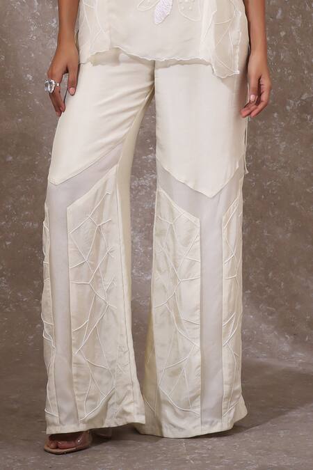 Urmil_Off White Organza, Silk Embroidery Round Neck Top And Pant Set _Online_at_Aza_Fashions