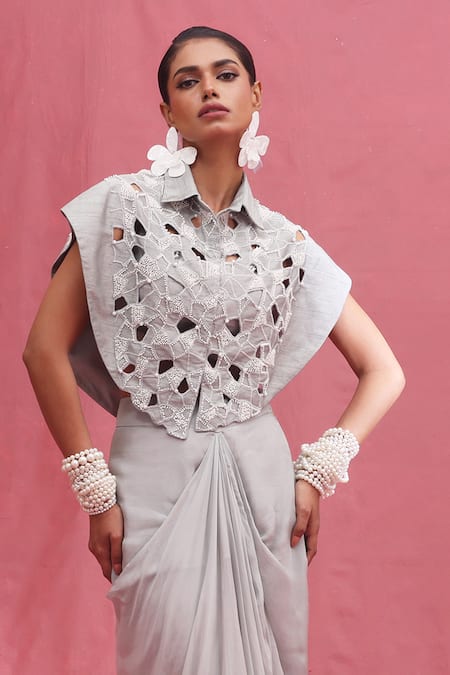 Urmil Ice Blue Fusion Cape & Skirt Set 