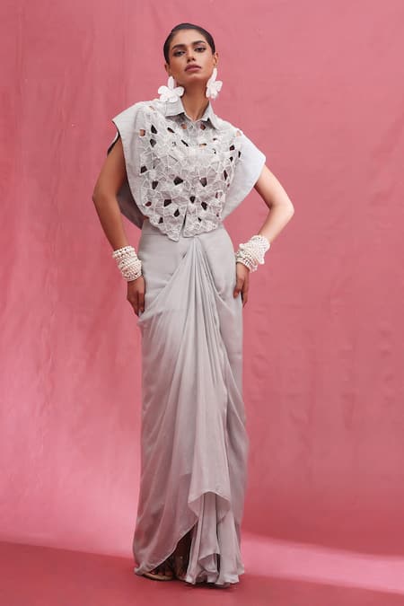 URMIL Ice Blue Fusion Cape & Skirt Set 