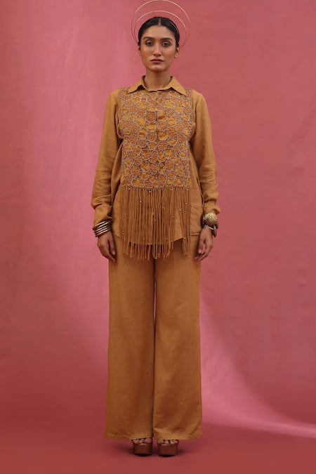 URMIL Gold Organza Jacket Pant Set 