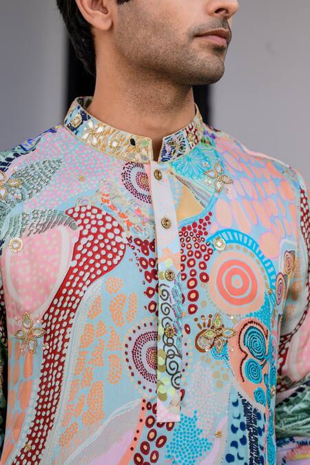 Juhi Bengani_Multi Color Organza, Cotton Sequins Printed Kurta Set _at_Aza_Fashions