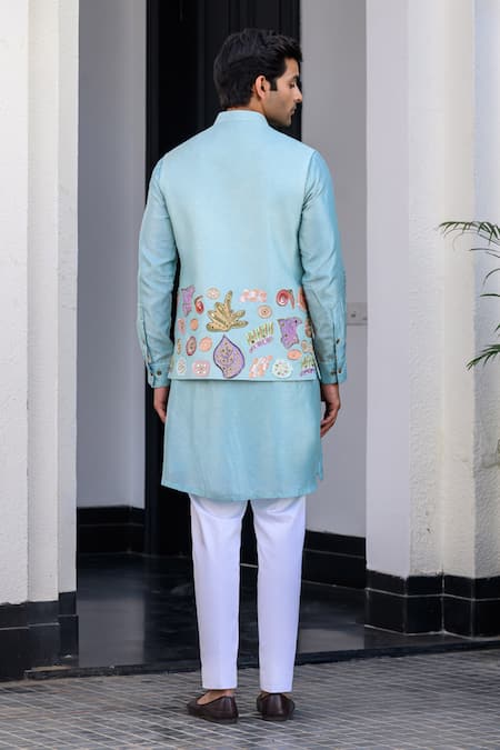 Juhi Bengani Sky Blue Embroidered Bundi Set 