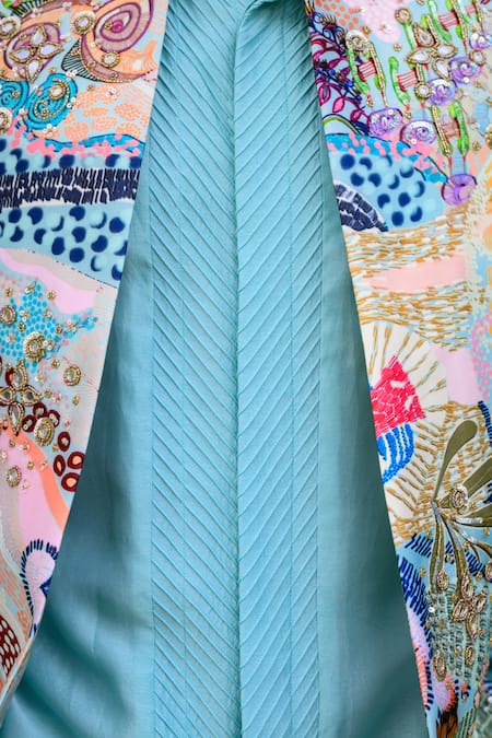 Buy Juhi Bengani Sky Blue Silk, Cotton, Organza Sequins, Embroidery Designer Nehru Jacket Set Buy_Juhi Bengani_Sky Blue Silk, Cotton, Organza Sequins, Embroidery Designer Nehru Jacket Set