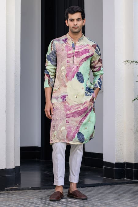 JUHI BENGANI Multi Color Organza, Cotton Embroidery Printed Kurta Set 