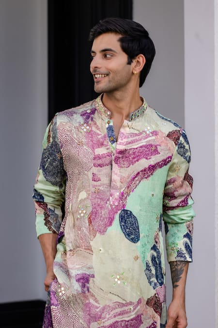 Buy_Juhi Bengani_Multi Color Organza, Cotton Embroidery Printed Kurta Set 