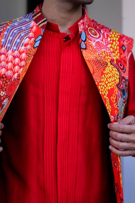 Juhi Bengani_Multi Color Silk, Cotton, Organza Sequins, Embroidery Designer Nehru Jacket Set _Online_at_Aza_Fashions