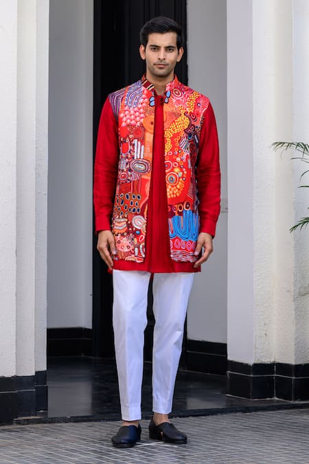 Shop_Juhi Bengani_Multi Color Silk, Cotton, Organza Sequins, Embroidery Designer Nehru Jacket Set _Online_at_Aza_Fashions