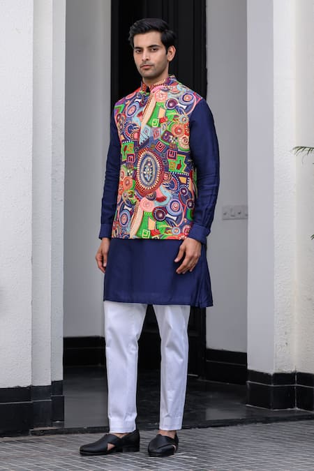 Juhi Bengani_Multi Color Silk, Cotton, Organza Nehru Jacket Set _Online_at_Aza_Fashions