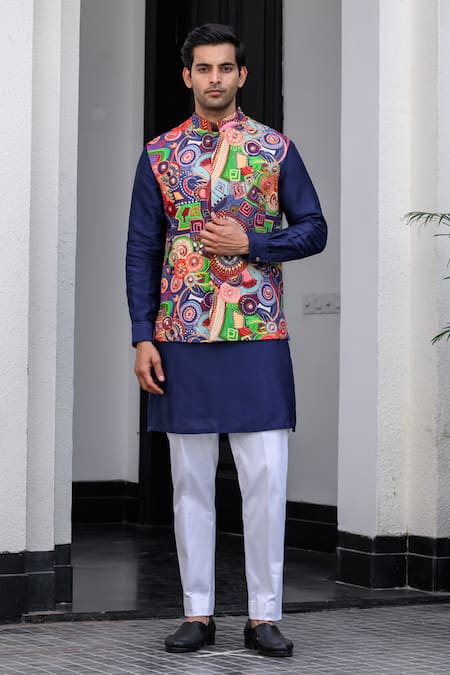 JUHI BENGANI Multi Color Silk, Cotton, Organza Nehru Jacket Set 