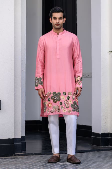 Buy Juhi Bengani Pink Cotton, Silk Embroidery Kurta Set Online at Aza Fashions Buy_Juhi Bengani_Pink Cotton, Silk Embroidery Kurta Set _Online_at_Aza_Fashions