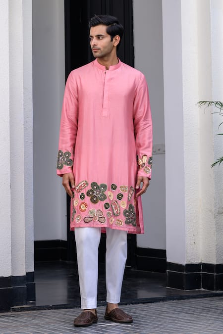 Buy Juhi Bengani Pink Cotton, Silk Embroidery Kurta Set Buy_Juhi Bengani_Pink Cotton, Silk Embroidery Kurta Set