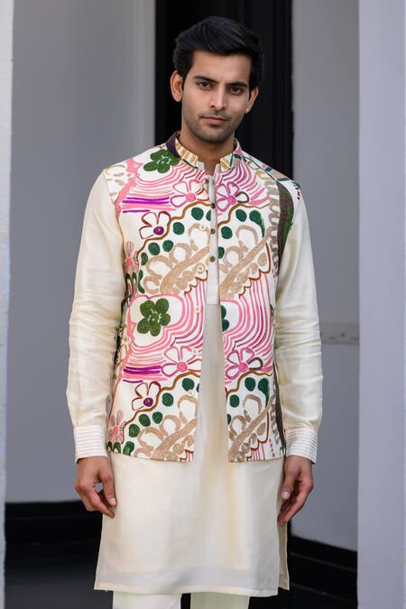 Buy Juhi Bengani Cream Silk, Cotton, Muslin Zari Designer Multi Colour Bundi Set Online at Aza Fashions Buy_Juhi Bengani_Cream Silk, Cotton, Muslin Zari Designer Multi Colour Bundi Set _Online_at_Aza_Fashions