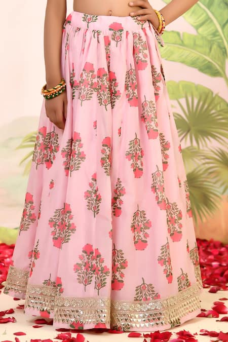 Buy_Yuvraani Jaipur_Pink , Cotton, Cotton, Net Blush Digital Print Lehenga Set _Online_at_Aza_Fashions