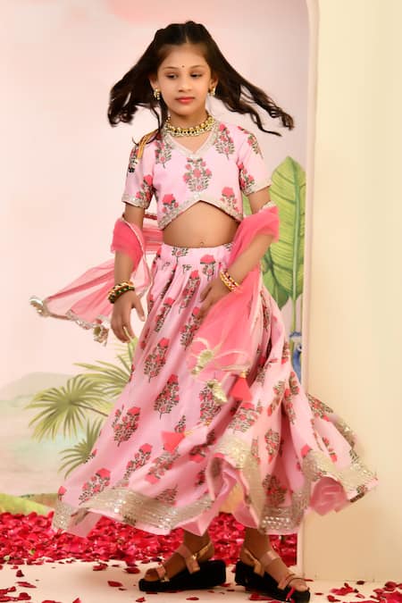 Shop_Yuvraani Jaipur_Pink , Cotton, Cotton, Net Blush Digital Print Lehenga Set _at_Aza_Fashions