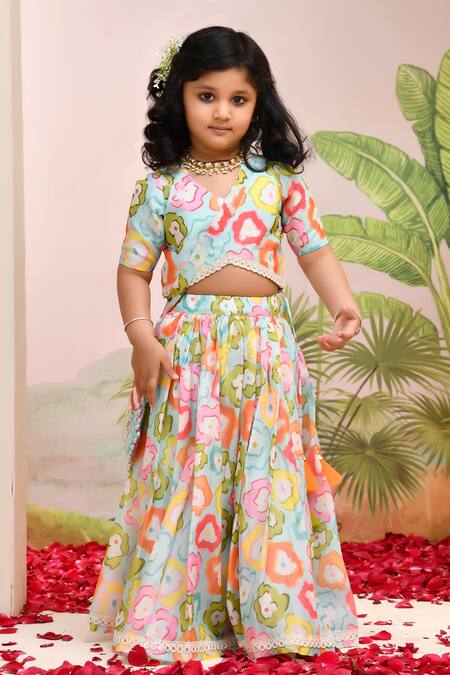 Buy_Yuvraani Jaipur_Multi Color Chanderi, Cotton, Net Multi-colored Lehenga Set For Girls _Online_at_Aza_Fashions