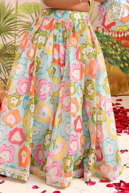 Shop_Yuvraani Jaipur_Multi Color Chanderi, Cotton, Net Multi-colored Lehenga Set For Girls _Online_at_Aza_Fashions