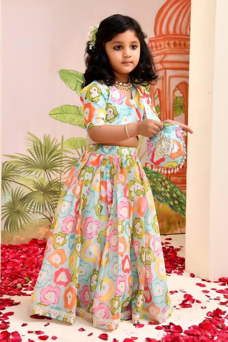 Yuvraani Jaipur_Multi Color Chanderi, Cotton, Net Multi-colored Lehenga Set For Girls _at_Aza_Fashions