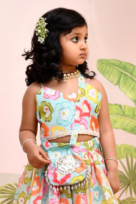 Yuvraani Jaipur_Multi Color , Cotton, Multi-colored Lehenga Set For Girls _Online_at_Aza_Fashions