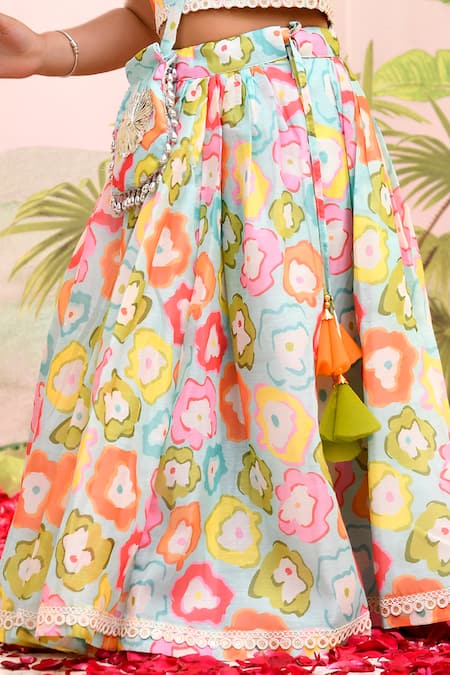 Buy_Yuvraani Jaipur_Multi Color , Cotton, Multi-colored Lehenga Set For Girls _Online_at_Aza_Fashions