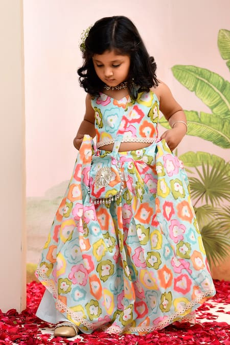 Shop_Yuvraani Jaipur_Multi Color , Cotton, Multi-colored Lehenga Set For Girls _Online_at_Aza_Fashions