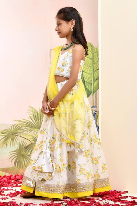 Buy_Yuvraani Jaipur_Ivory Chanderi, Cotton, Net And Yellow Designer Lehenga Set _Online_at_Aza_Fashions
