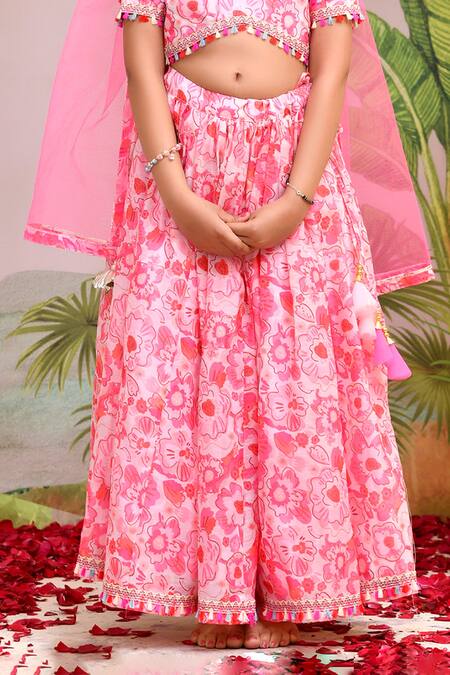 Shop_Yuvraani Jaipur_Pink , , Net, Tassels Neon Lehenga Set For Girls_Online_at_Aza_Fashions