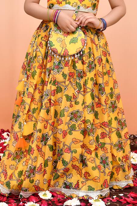 Yuvraani Jaipur_Yellow Muslin, Cotton, Net Lace, Sequins Digital Print Lehenga Set _at_Aza_Fashions