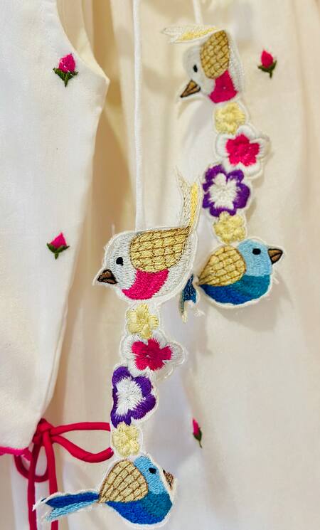 Rage Attire-Sweta Saria_Ivory Silk Tassels, Embroidery Birdcage Lehenga Set _at_Aza_Fashions