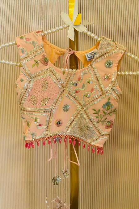 Rage Attire-Sweta Saria_Pink Georgette Beads, Embroidery Gotta Lace Hexagon Palazzo Set _Online_at_Aza_Fashions