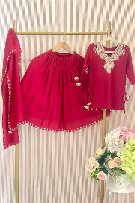 Rage Attire-Sweta Saria Designer Red Paijali Lehenga Set 