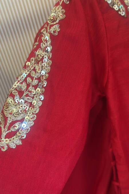 Shop_Rage Attire-Sweta Saria_Red Net Embroidery, Sequins Designer Paijali Lehenga Set _Online_at_Aza_Fashions