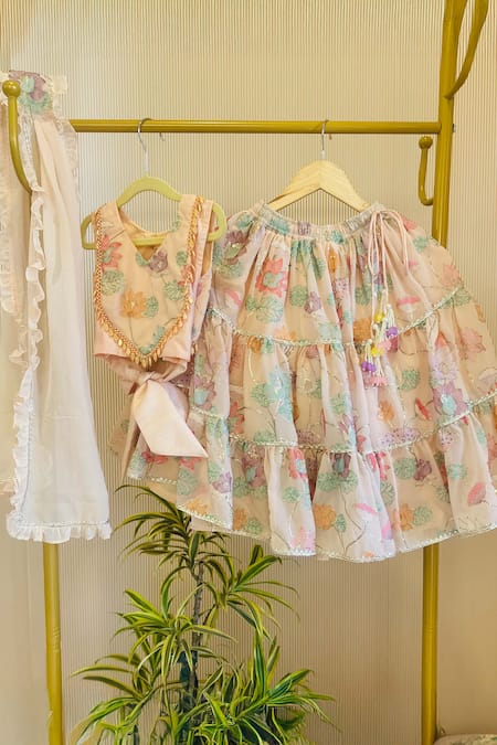 Rage Attire-Sweta Saria Pastel Flower Tiered Lehenga Set 