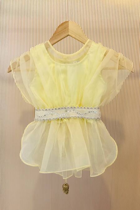 Rage Attire-Sweta Saria_Yellow Organza, Satin Embroidery, Lace Flamingo Floral Lehenga _Online_at_Aza_Fashions