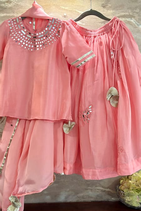 Buy_Rage Attire-Sweta Saria_Pink Sequins Elephant Bird Lehenga Set _Online_at_Aza_Fashions