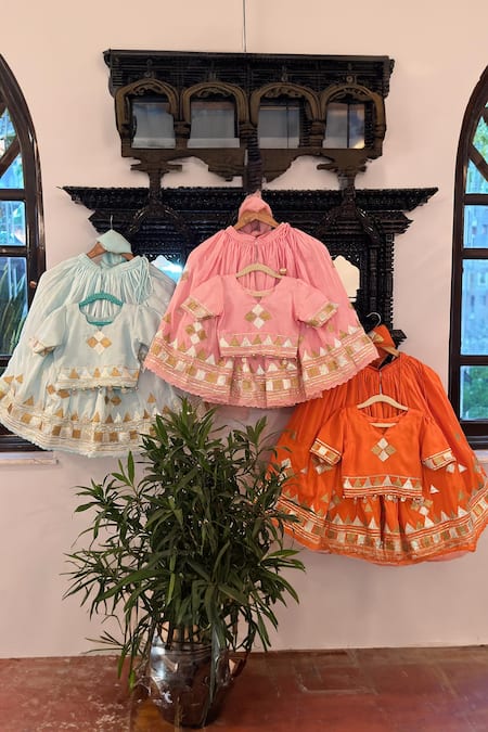 Shop Rage Attire-Sweta Saria Pink Gota Patti Triangle Lace Lehenga Set at Aza Fashions Shop_Rage Attire-Sweta Saria_Pink Gota Patti Triangle Lace Lehenga Set _at_Aza_Fashions