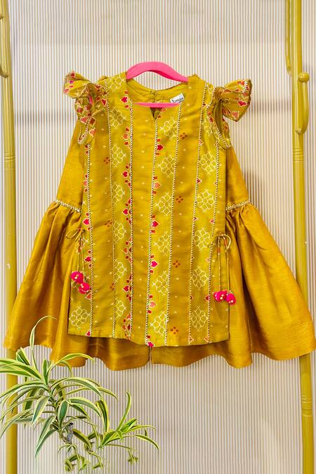 Rage Attire-Sweta Saria Yellow Chanderi, Silk Pom-poms, Embroidery Patola Panelled Kurta Sharara Set Online at Aza Fashions Rage Attire-Sweta Saria_Yellow Chanderi, Silk Pom-poms, Embroidery Patola Panelled Kurta Sharara Set _Online_at_Aza_Fashions