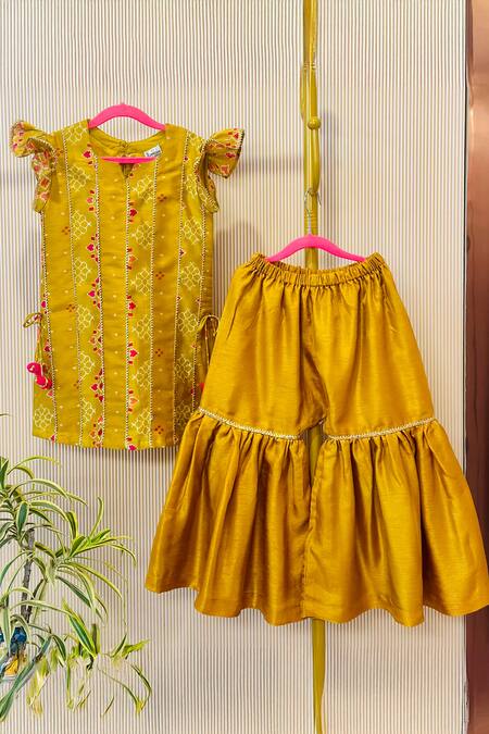 Buy Rage Attire-Sweta Saria Yellow Chanderi, Silk Pom-poms, Embroidery Patola Panelled Kurta Sharara Set Online at Aza Fashions Buy_Rage Attire-Sweta Saria_Yellow Chanderi, Silk Pom-poms, Embroidery Patola Panelled Kurta Sharara Set _Online_at_Aza_Fashions
