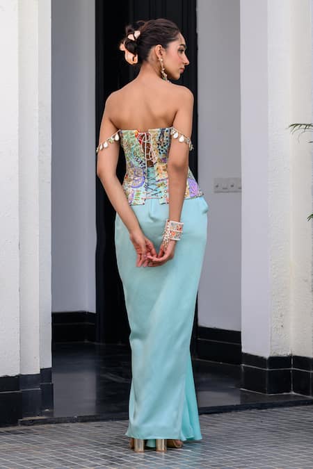 Juhi Bengani Sky Blue Corset Dhoti Skirt Set 