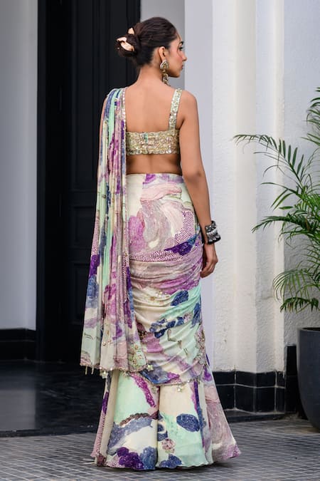 Juhi Bengani Multi Color Pre-Draped Saree & Blouse Set 