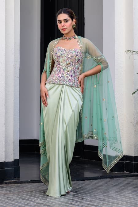JUHI BENGANI Multi Color Satin Sequins, Embroidery Sweetheart Neck Designer Kurta Set 