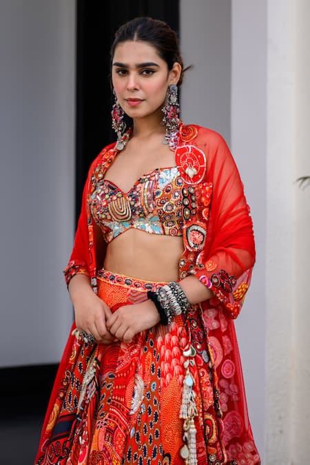 Juhi Bengani Multi Color Organza, Satin, Net Sequins, Beads Embroidered Lehenga Set Online at Aza Fashions Juhi Bengani_Multi Color Organza, Satin, Net Sequins, Beads Embroidered Lehenga Set _Online_at_Aza_Fashions