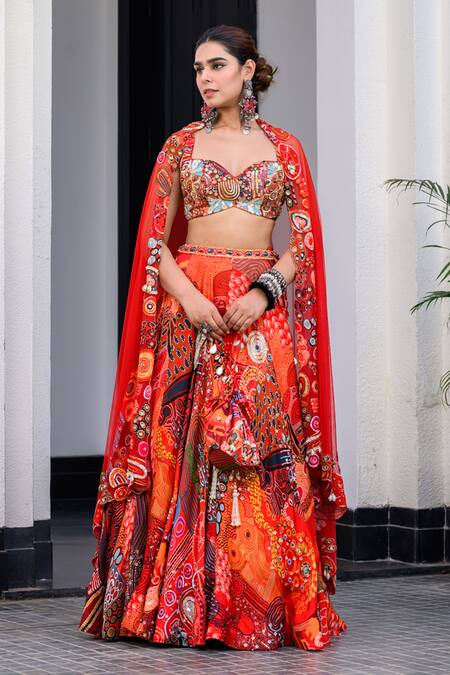 Shop Juhi Bengani Multi Color Organza, Satin, Net Sequins, Beads Embroidered Lehenga Set Online at Aza Fashions Shop_Juhi Bengani_Multi Color Organza, Satin, Net Sequins, Beads Embroidered Lehenga Set _Online_at_Aza_Fashions