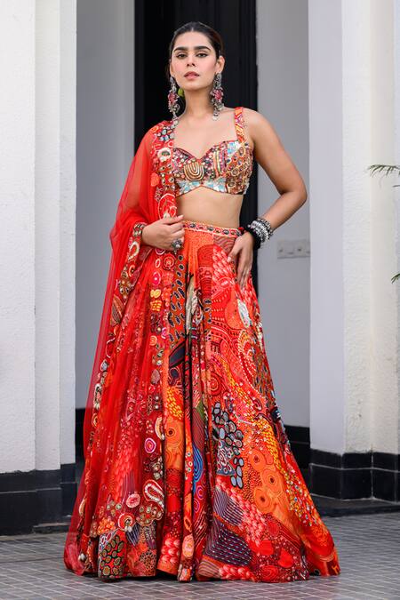 Buy Juhi Bengani Multi Color Organza, Satin, Net Sequins, Beads Embroidered Lehenga Set Buy_Juhi Bengani_Multi Color Organza, Satin, Net Sequins, Beads Embroidered Lehenga Set