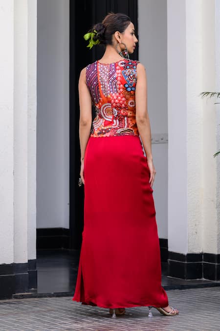 Buy Juhi Bengani Red Silk Satin, Net Embroidery V-neck Cape And Dhoti Skirt Set Online at Aza Fashions Buy_Juhi Bengani_Red Silk Satin, Net Embroidery V-neck Cape And Dhoti Skirt Set _Online_at_Aza_Fashions