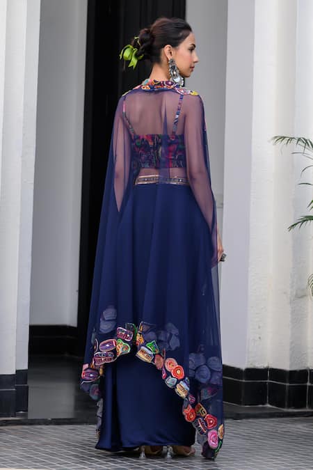 Juhi Bengani Dark Blue Designer Cape & Dhoti Skirt Set 