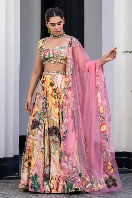 Juhi Bengani Multi Color Organza, Satin, Net Sequins, Embroidery Printed Lehenga Set Online at Aza Fashions Juhi Bengani_Multi Color Organza, Satin, Net Sequins, Embroidery Printed Lehenga Set _Online_at_Aza_Fashions