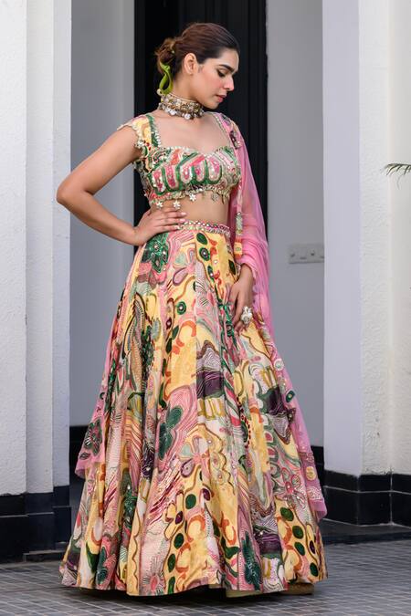 Juhi Bengani Multi Color Organza, Satin, Net Sequins, Embroidery Printed Lehenga Set at Aza Fashions Juhi Bengani_Multi Color Organza, Satin, Net Sequins, Embroidery Printed Lehenga Set _at_Aza_Fashions